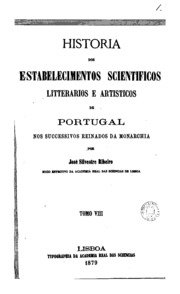 Capa do livro Historia dos estabelecimentos scientificos litterarios e artisticos de Portugal