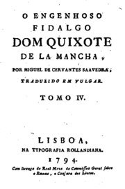 Capa do livro O ENGENHOSO FIDALGO DOM QUIXOTE DE LA MANCHA,POR MIGUEL DE CERVANTES SAAVEDRA,TRADZIDO EM VULGAR ...