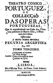 Capa do livro Theatro comico portuguez, ou Collecção das operas portuguezas,: que se representárão na Casa do ...
