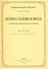 Capa do livro Descripção de algumas especies novas ou pouco conhecidas de crustaceos: e arachnidios de Portugal e possessões portuguezas do ultramar